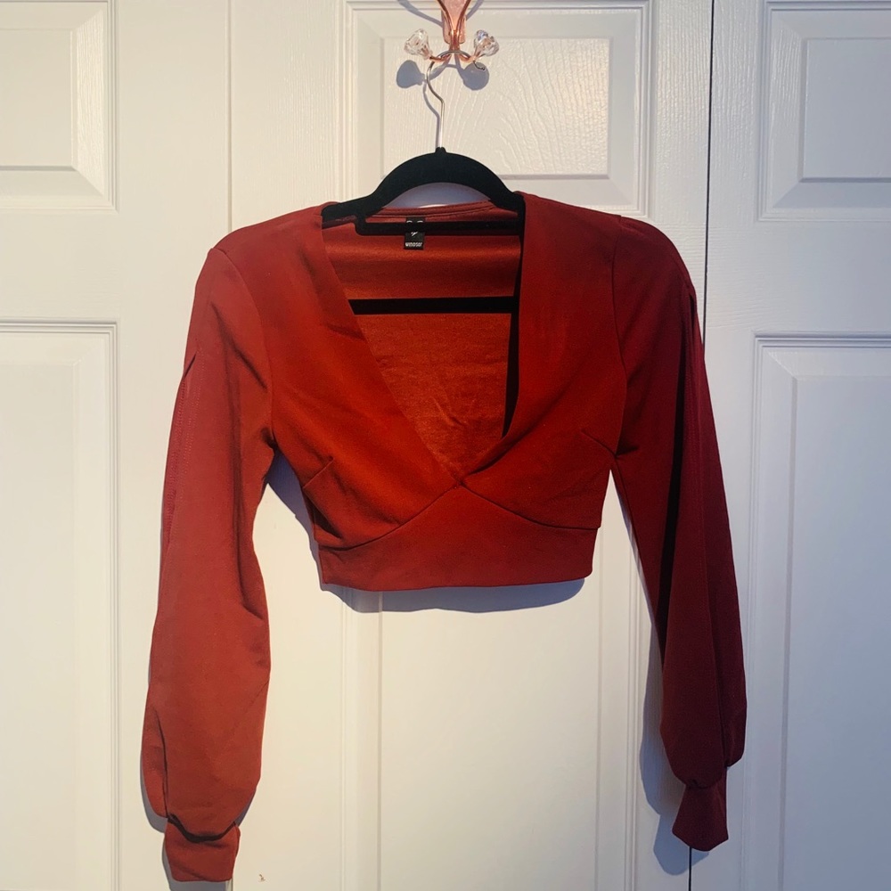 Burnt Orange Crop Top with Cut-Out Sleeves